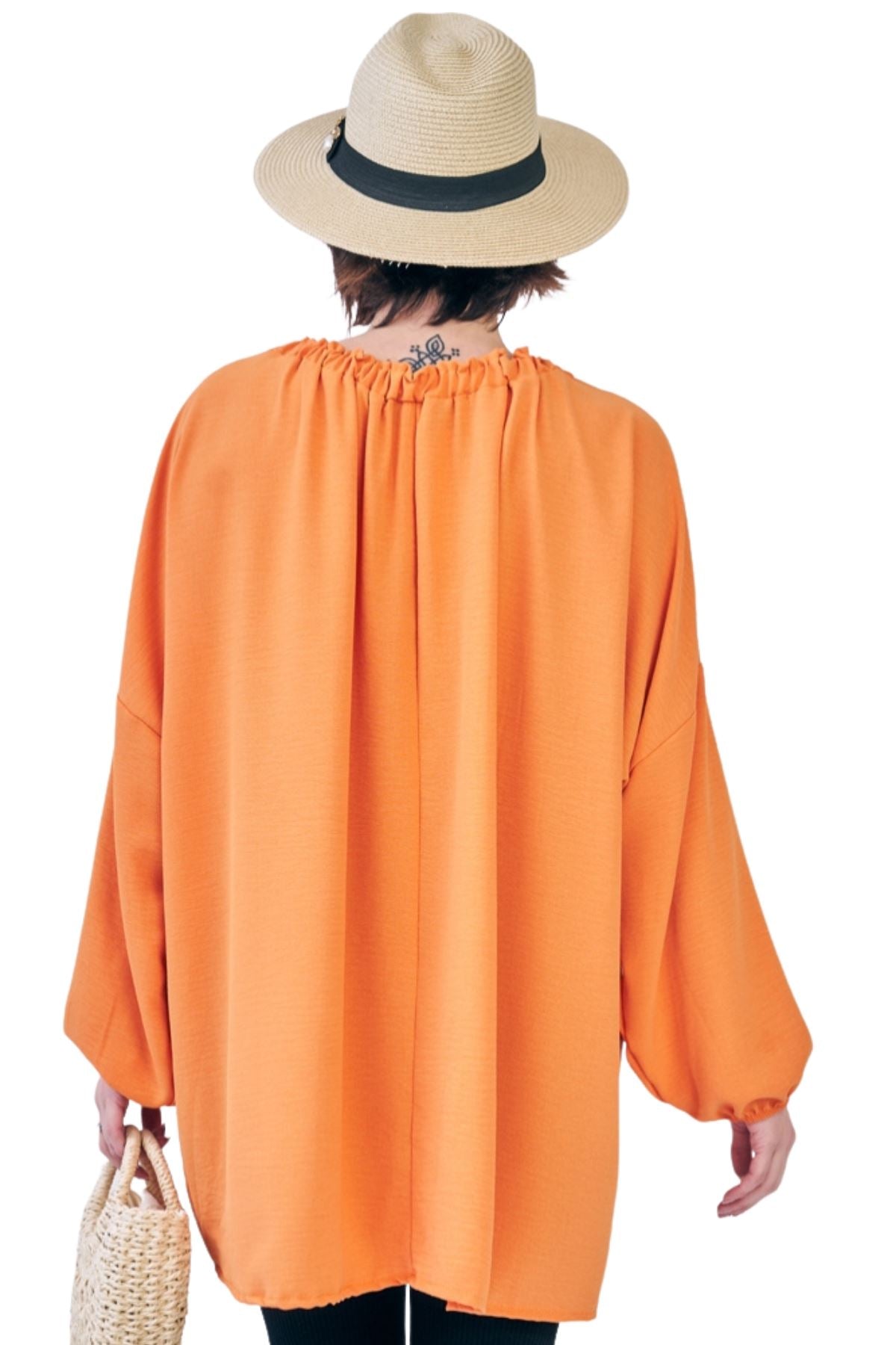 Plain Oversized Drawstring Neckline Top
