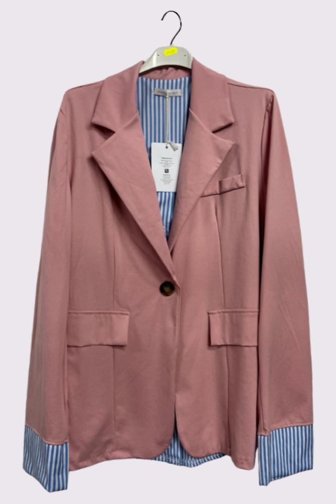 Stripe Print Pockets Twin Blazer