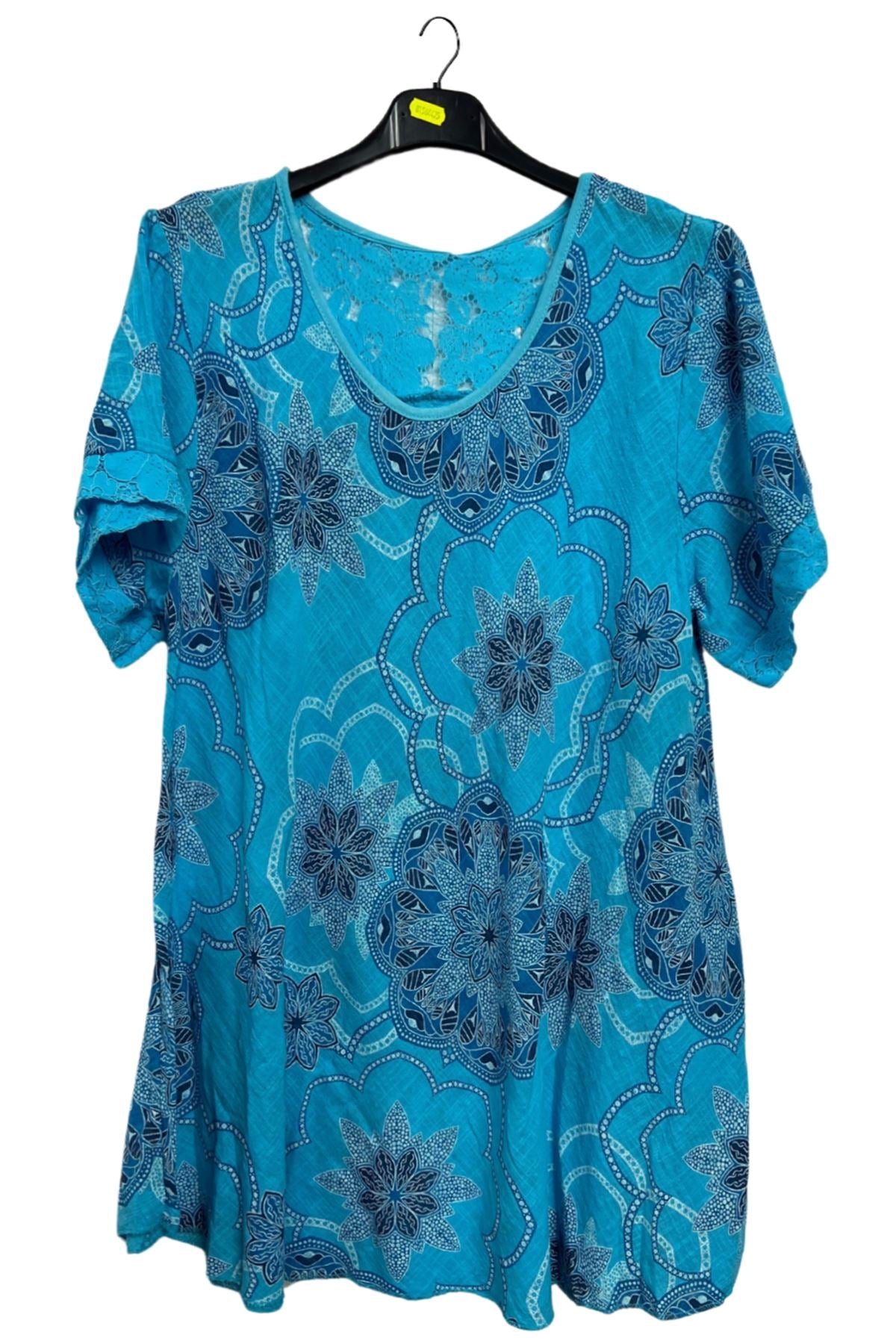 Intricate Floral Geometric Pattern Flared Hem Cotton Dress