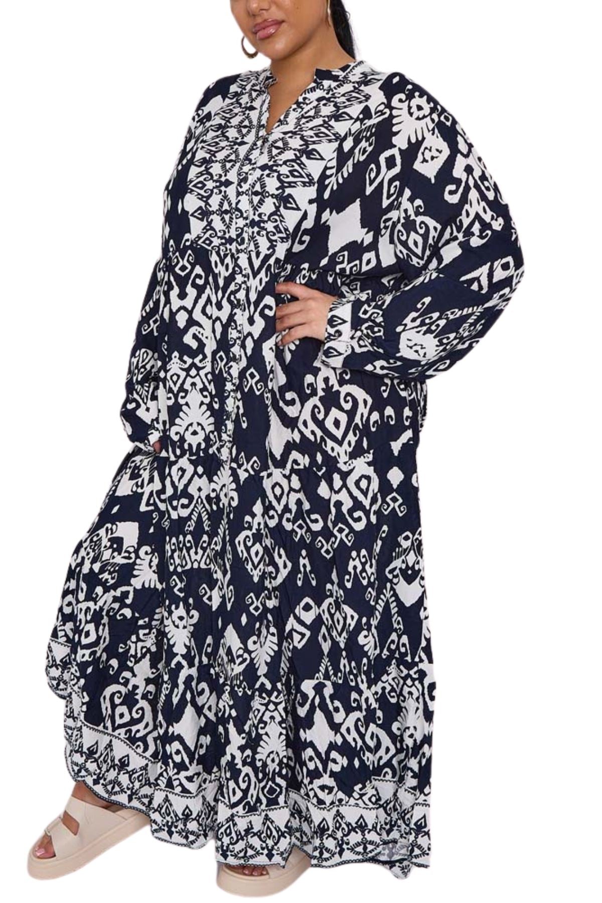 Aztec Print Tiered Viscose Dress