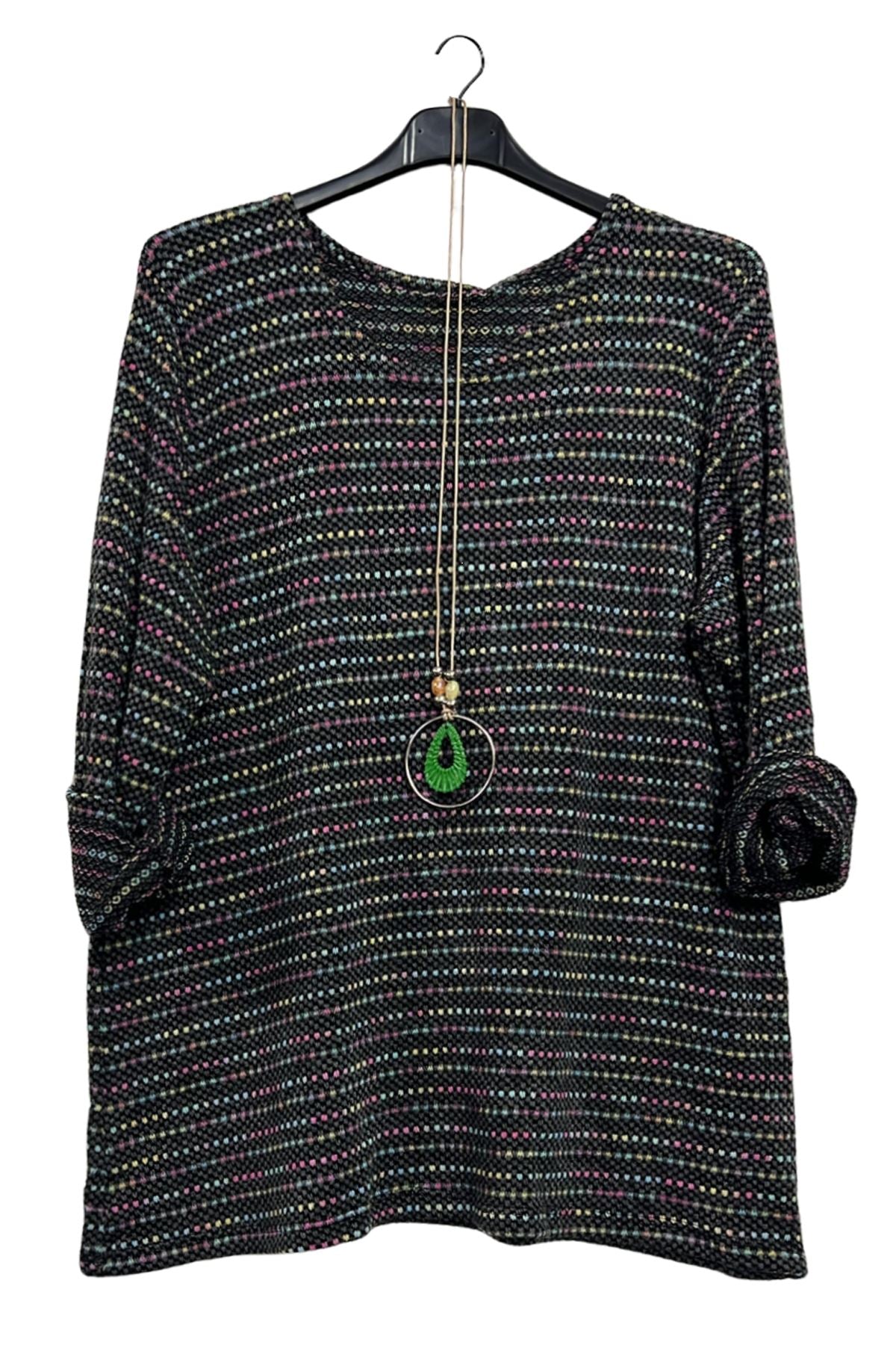Multicoloured Horizontal Stripes Tunic Top