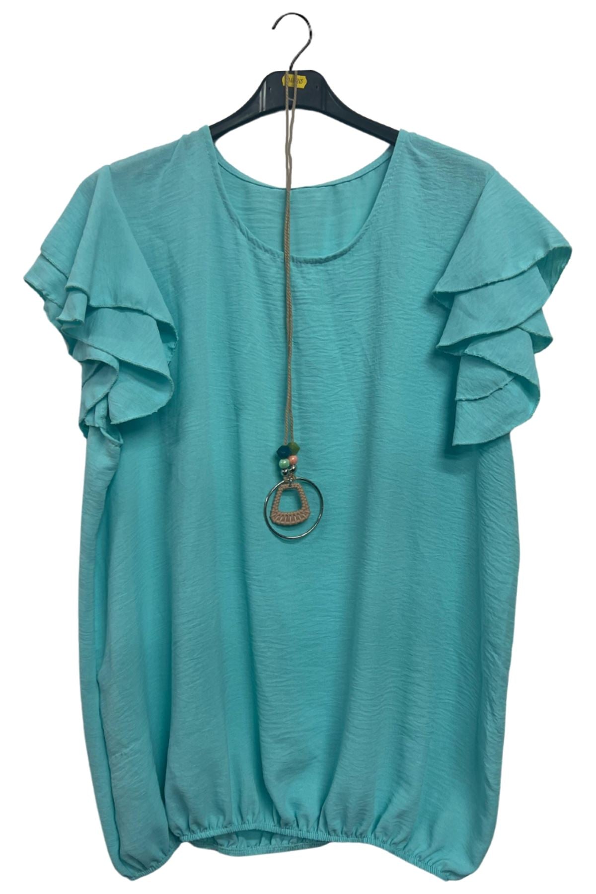 Plain Flutter Sleeves Elastic Hemline Top