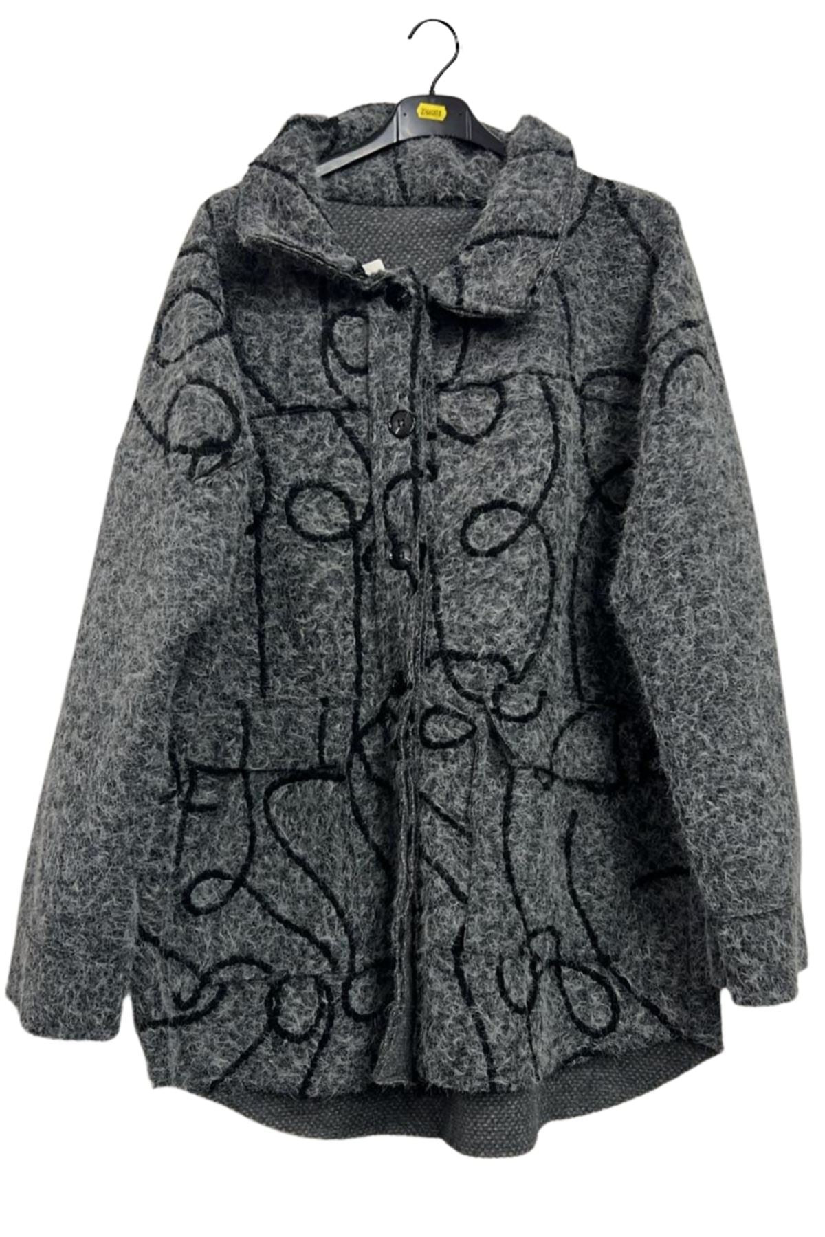 Swirl Pattern Button Closing Front Two Flap Pockets Coat