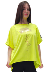 Gold Foil Spring Flower High Low Hem Cotton Top