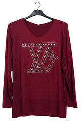 Rhinestones Graphic Pattern Soft Feel Tunic Top