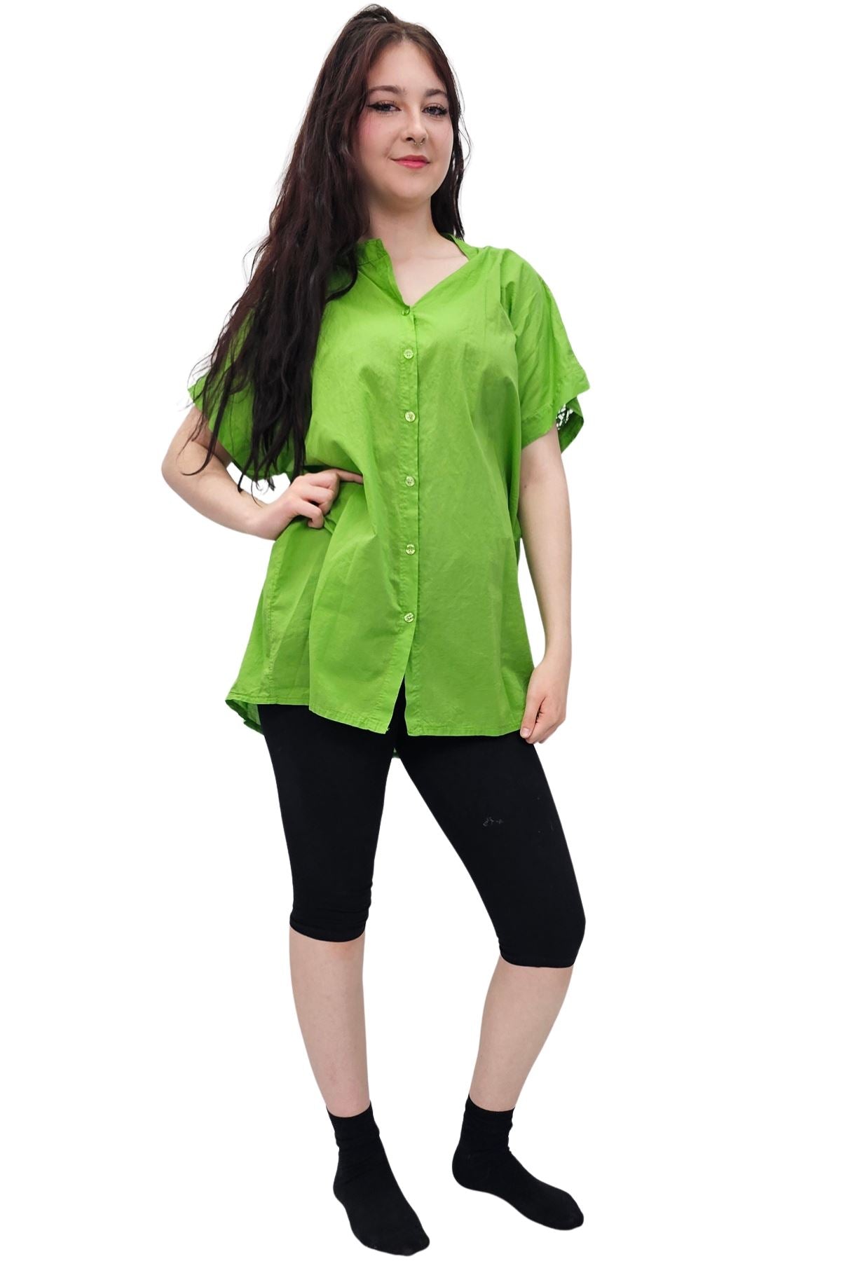 Plain Button-Down Front Cotton Shirt