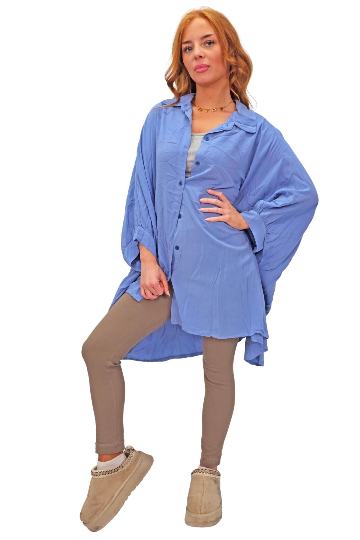 Plain Down Shoulders Button Up Shirt