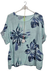 Floral Print Tunic Necklace Cotton Top