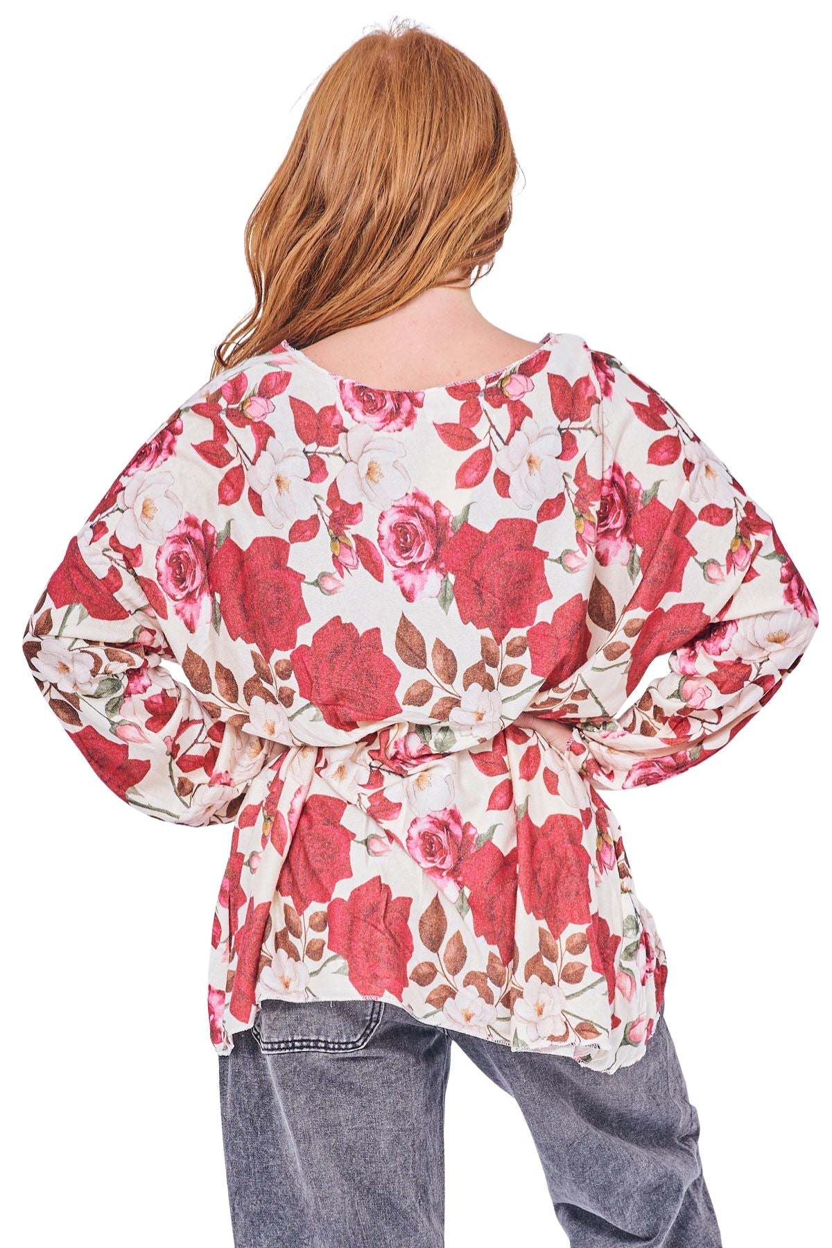 Rose Flower Print Soft Knit Top