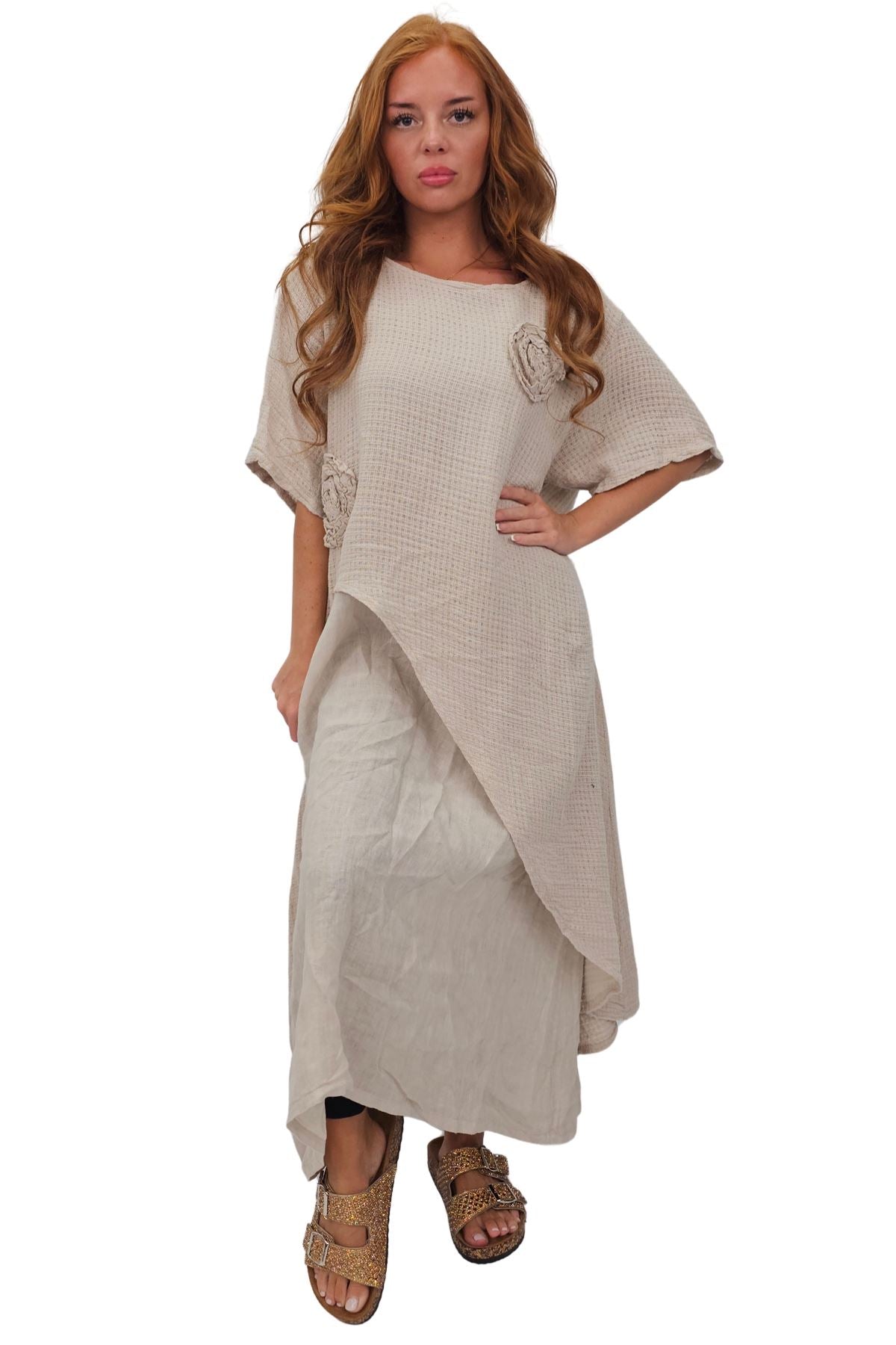Plain Layered Asymmetrical Linen Dress