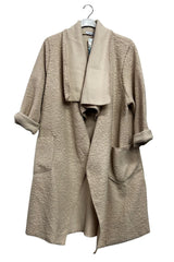 Plain Draped Coller Front Two Pockets Cotton Coat