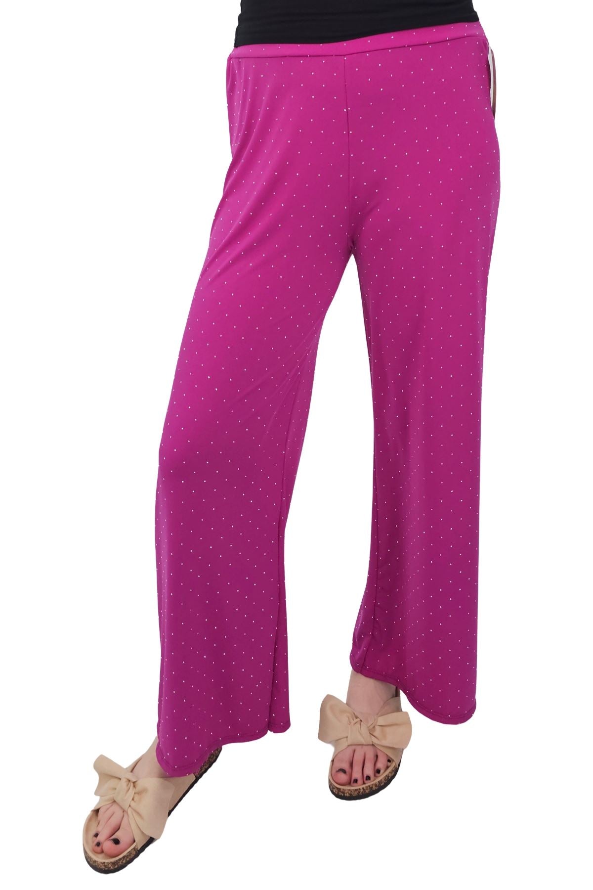 Diamante Pattern Wide Leg Trousers