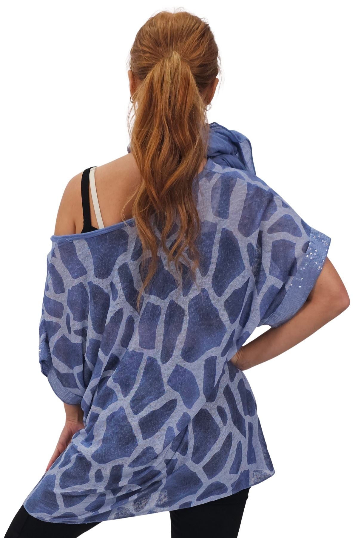 Giraffe Print Sequin Detail Hem With Scarf Box Top