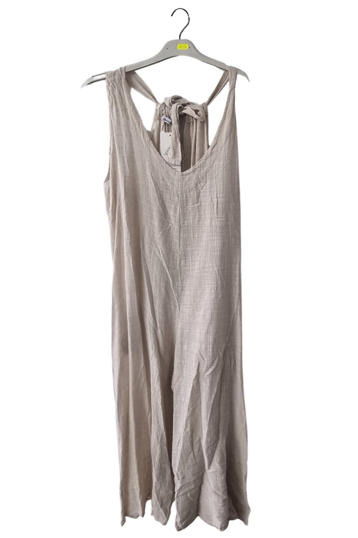 Plain Back Tie Detail Pockets Cotton Jumpsuit