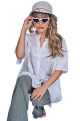 Plain Lace Detailing Cotton Shirt