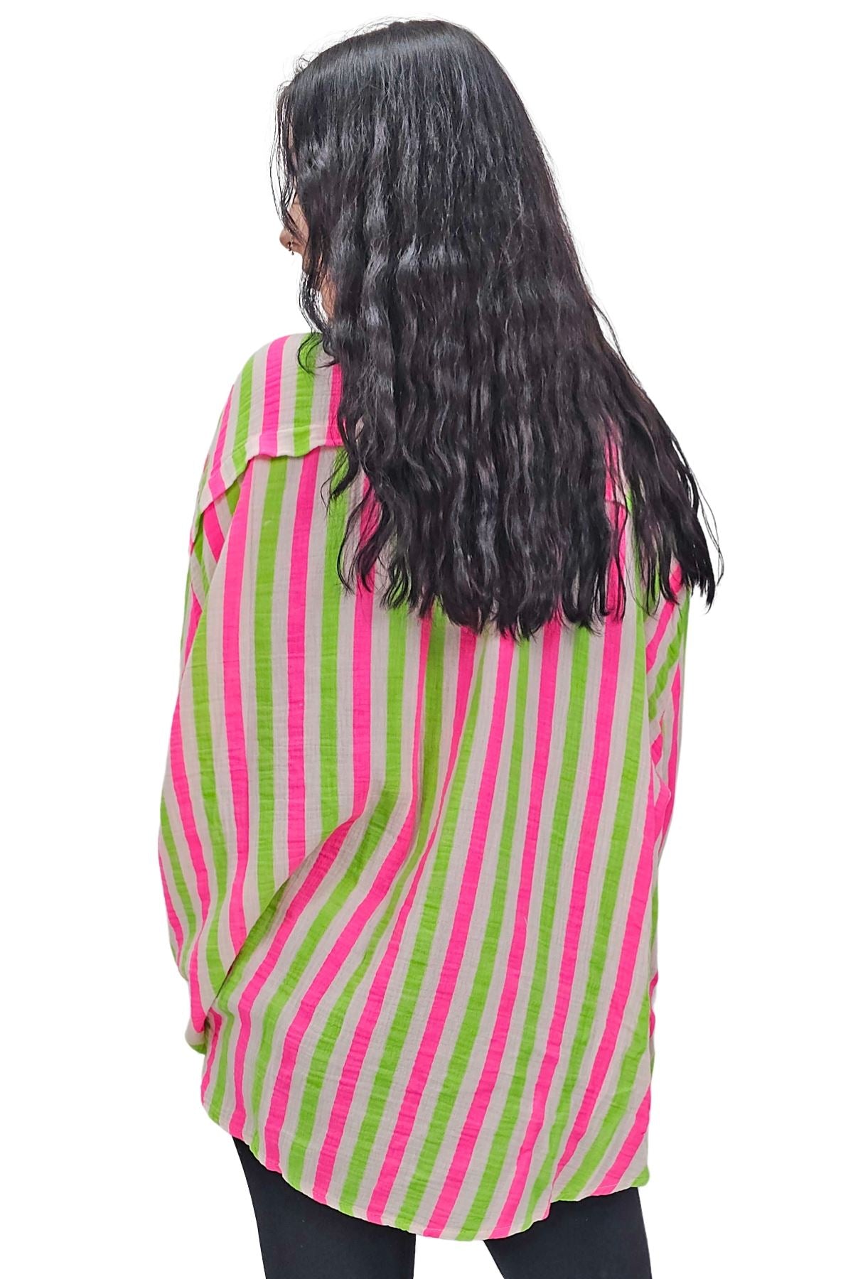 Vertical Stripes In Alternating Shades Button-Down Cotton Shirt