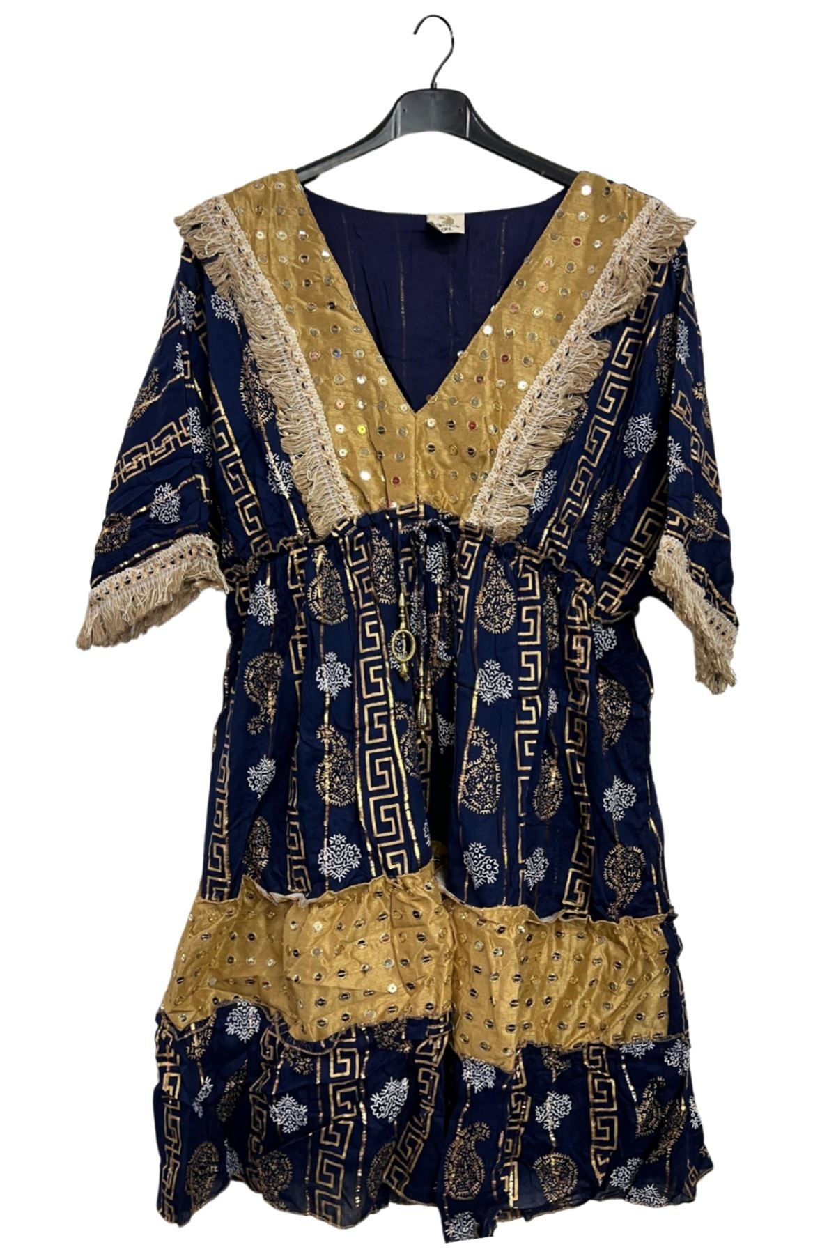Geometric Greek Key Pattern Sequin Embellishments Bohemian Dress