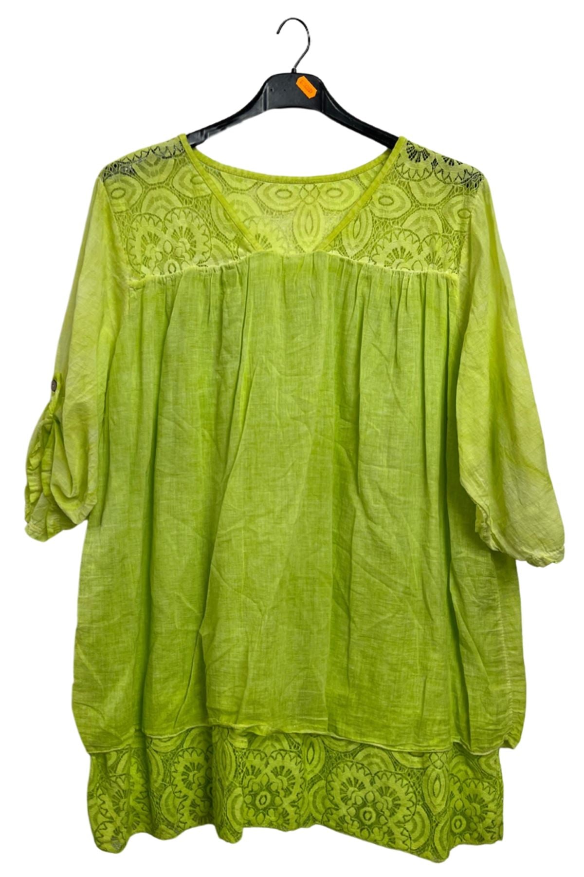Floral Pattern Lace Detailing Layered Hem Cotton Top