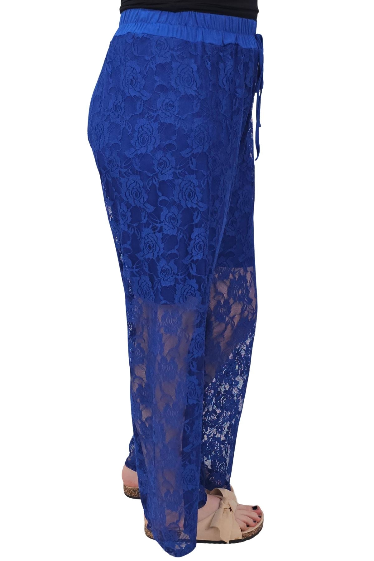Floral Lace Pattern Drawstring Waistband Trousers