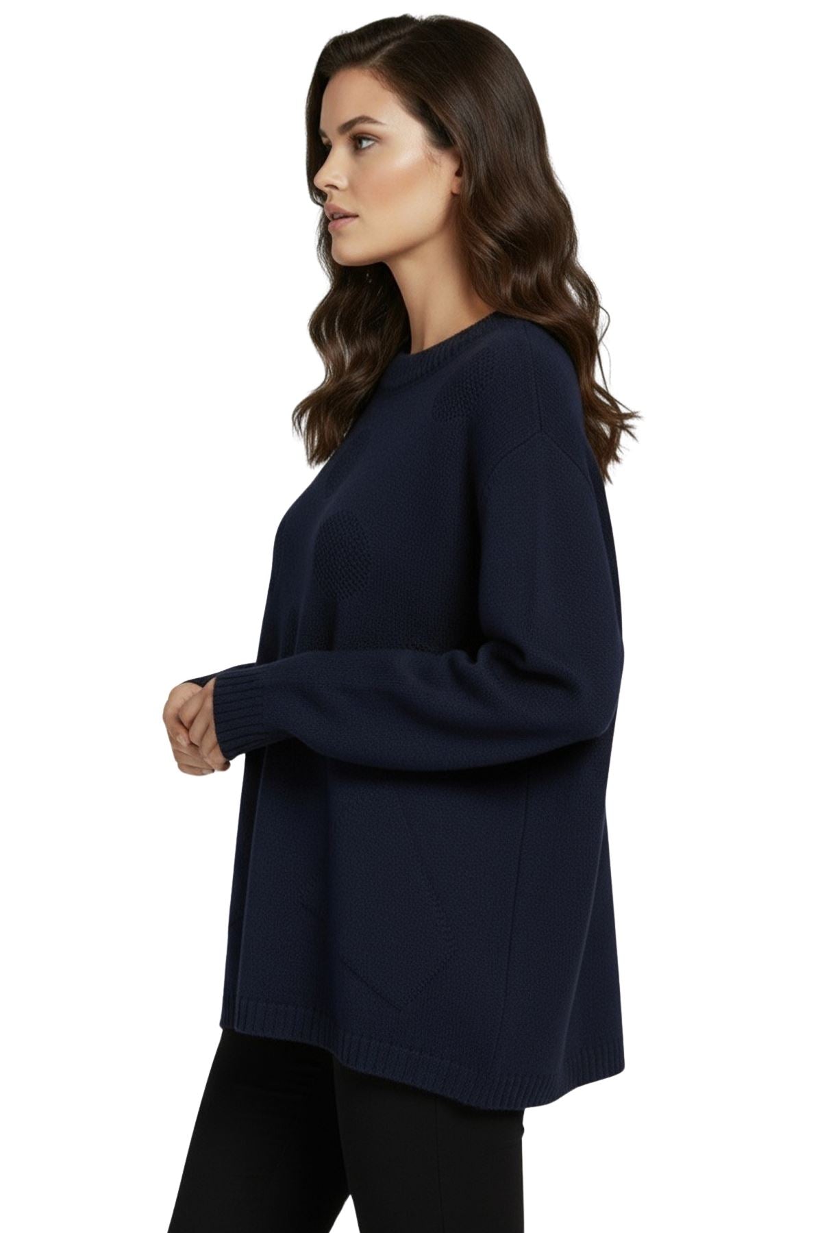 Polka Dot Knit Pattern Front Two Pockets Tunic Top