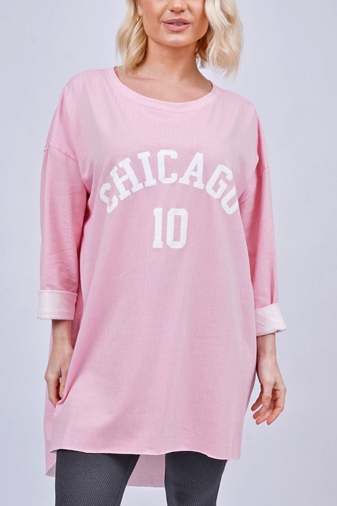 Chicago Print High Low Hem Cotton Top