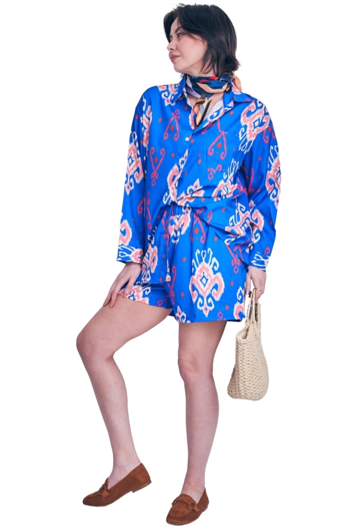 Aztec Print Button Up Elasticated Waistband Co-Ord Set