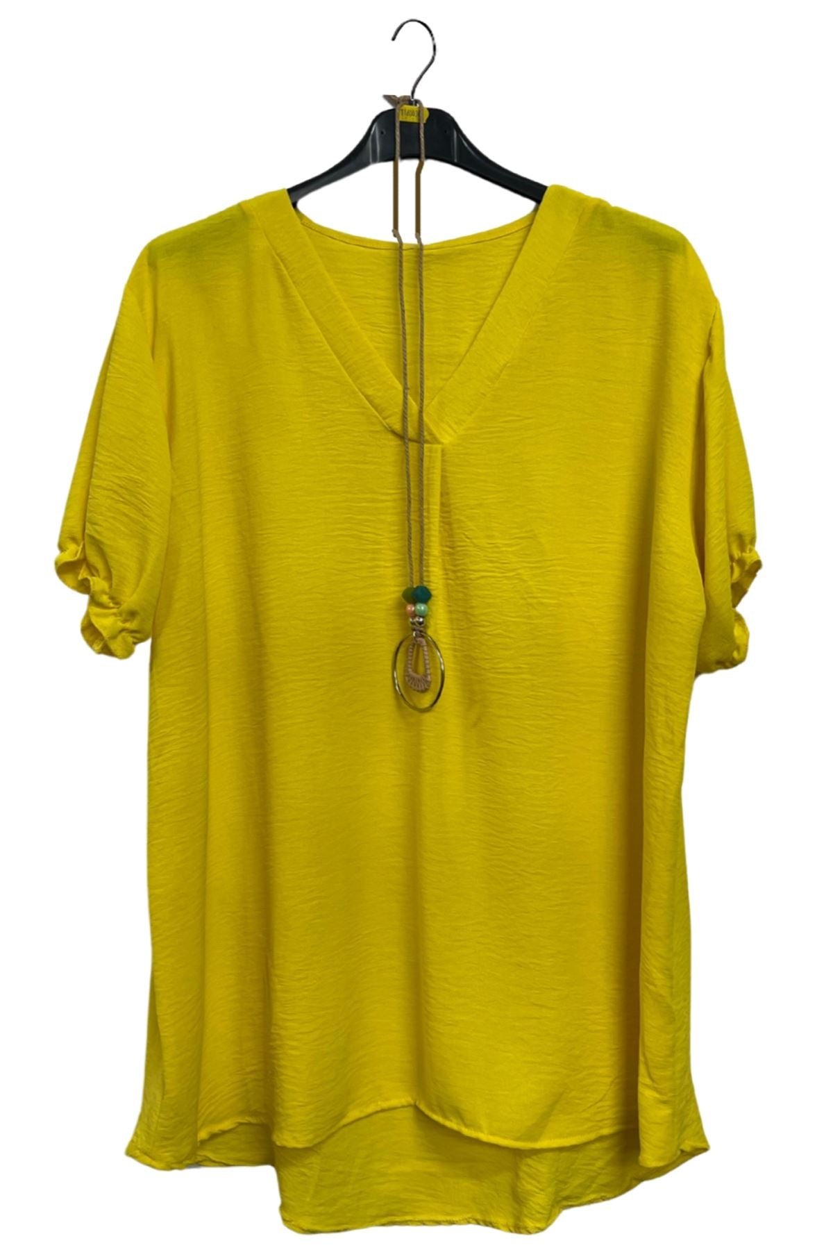 Plain Short Puff Sleeves Necklace Top