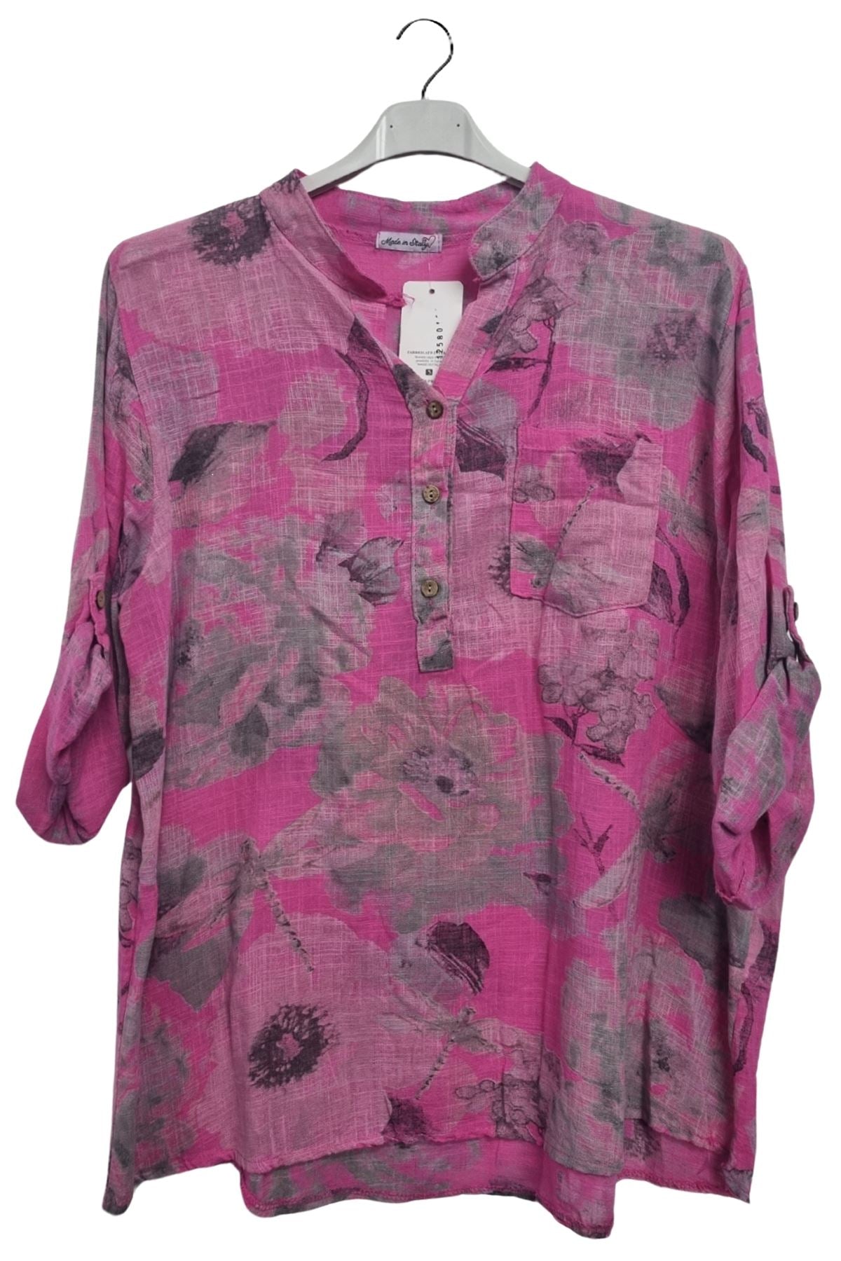 Floral Print Chest Pocket Oversized Tunic Cotton Top