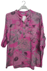 Floral Print Chest Pocket Oversized Tunic Cotton Top
