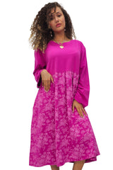Two Tone Floral Print Baggy Long Style Cotton Dress