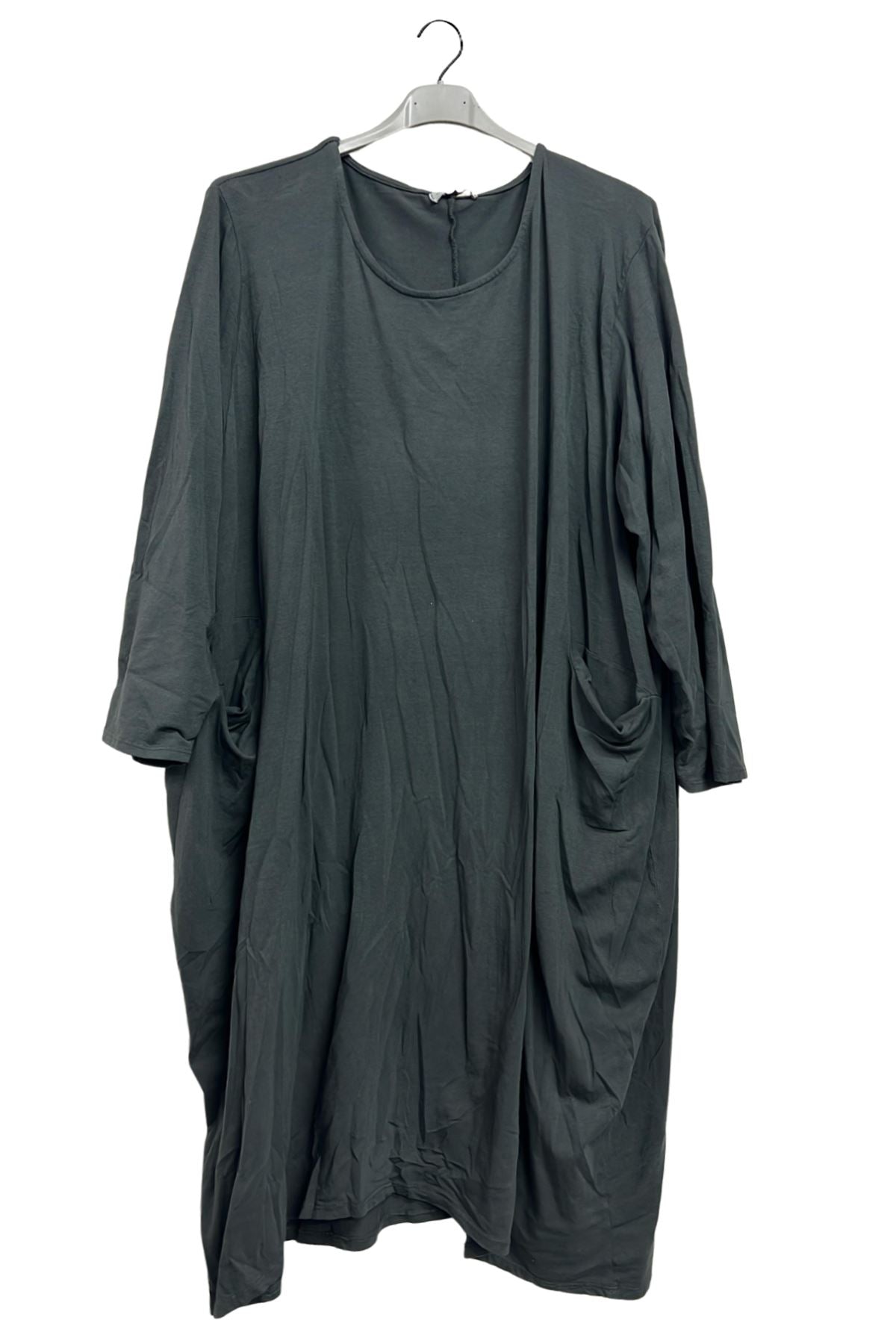 Plain Two Pockets Asymmetrical Hemline Cotton Dress