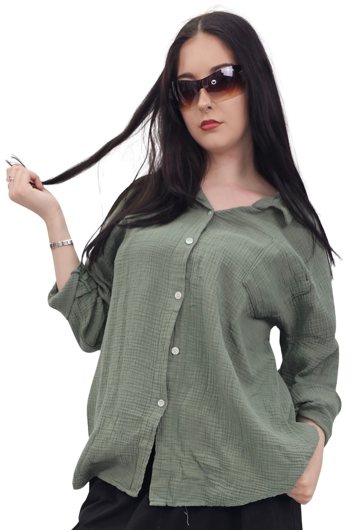 Plain Button Up Pocket Cotton Shirt