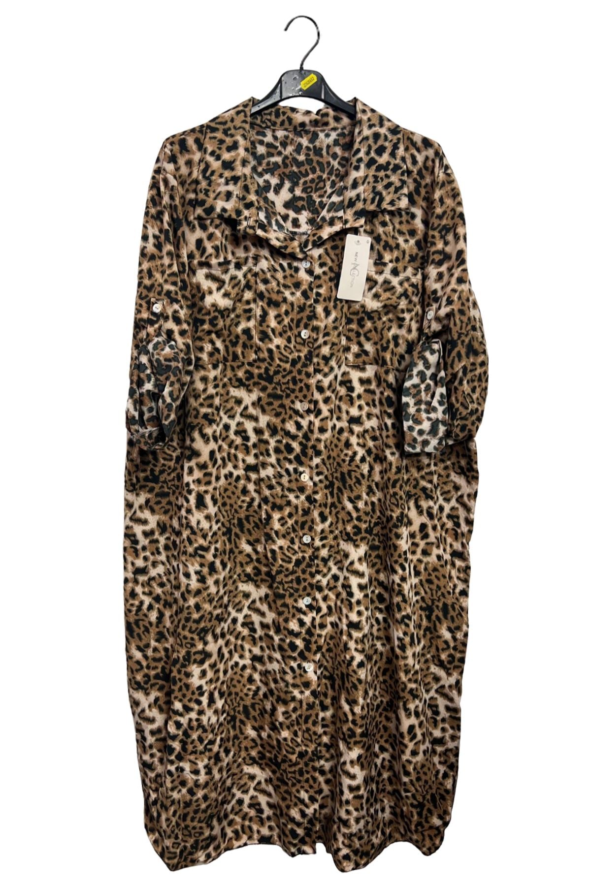 Animal Print Longline Button-Down Shirt Dress