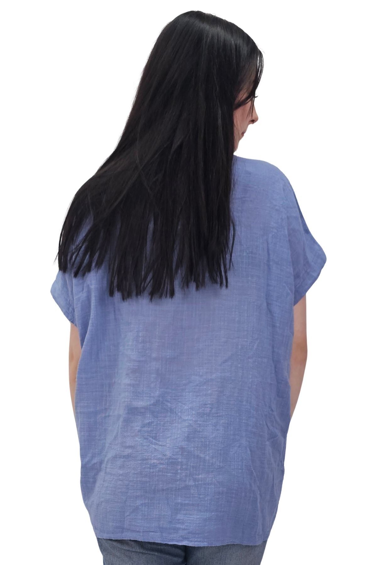 Plain Textured Side Panel Necklace Cotton Top