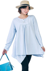 Plain Front Button Detail Hanky Hem Cotton Top
