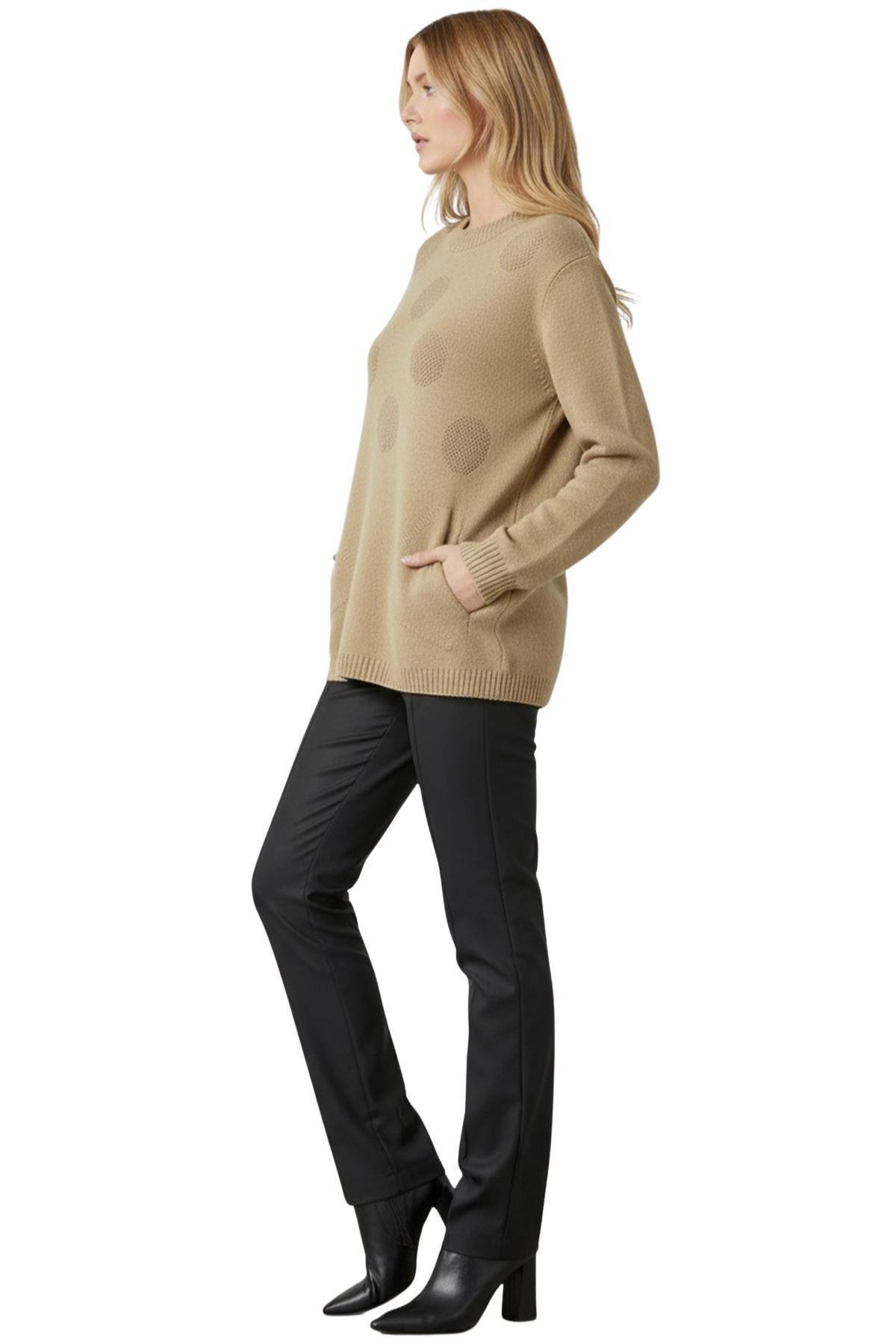 Polka Dot Knit Pattern Front Two Pockets Tunic Top