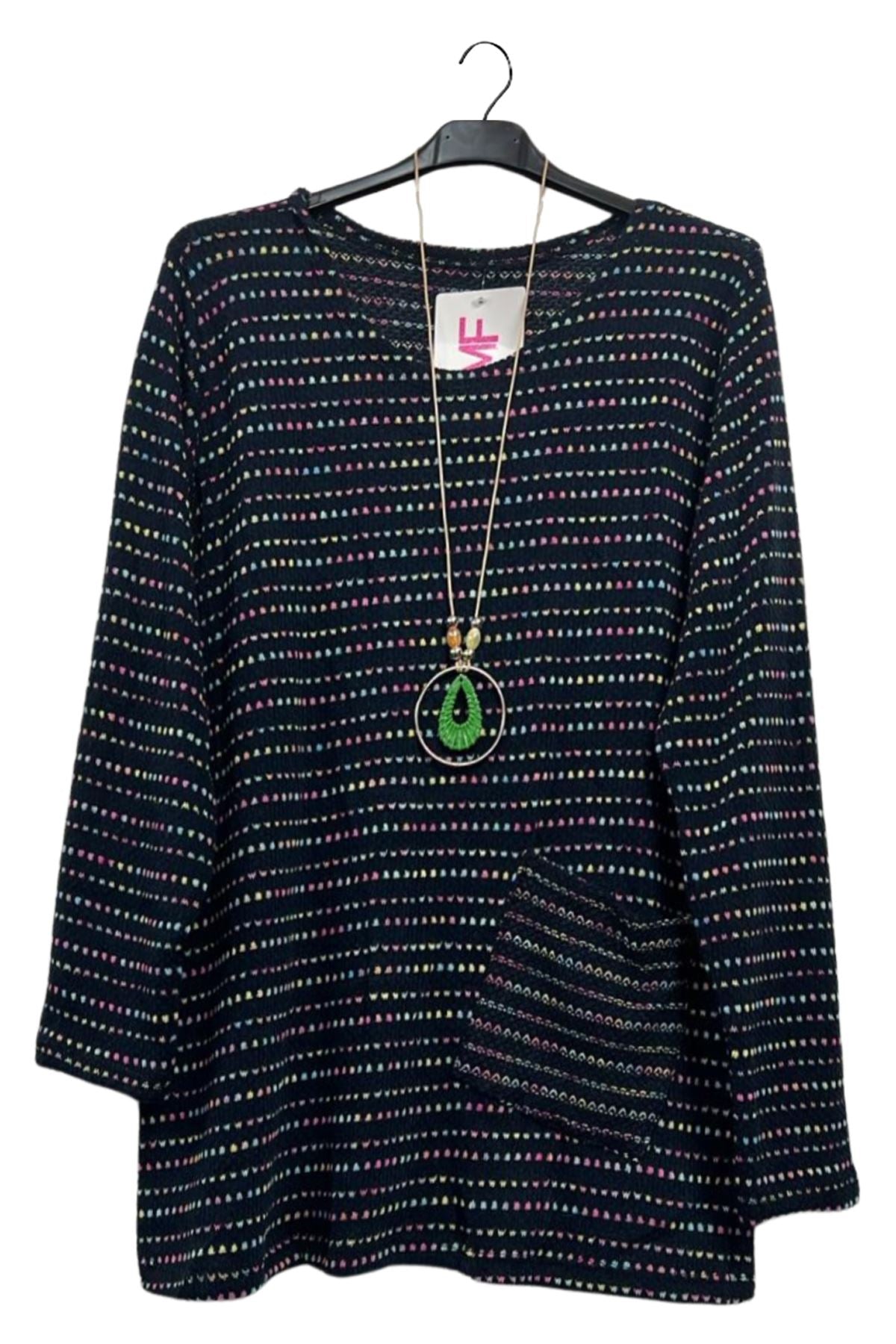 Multicoloured Dots Pattern Soft Knit Front Pocket Top