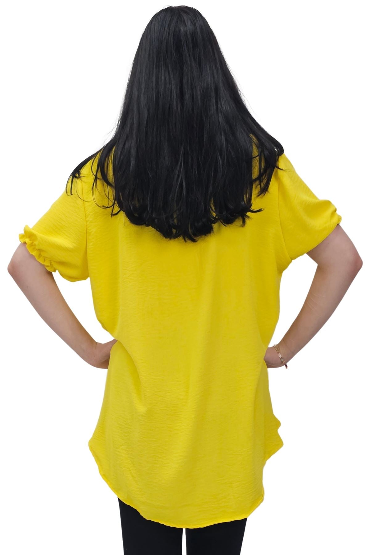 Plain Short Puff Sleeves Necklace Top