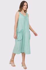 Plain Floral Cutwork Neck Dress with Front Pockets
