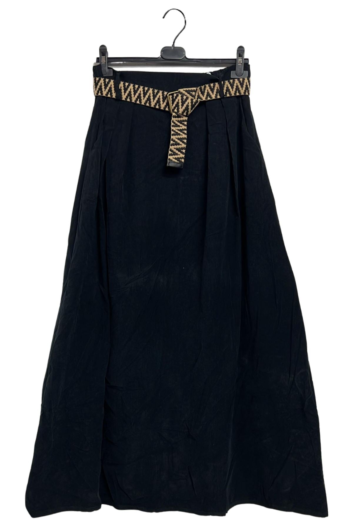 Plain Two Side Pockets Belted Cotton Skirt