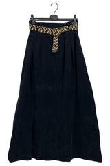 Plain Two Side Pockets Belted Cotton Skirt