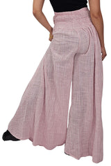 Vertical Stripes Print Smocked Waistband Wide Leg Cotton Palazzo