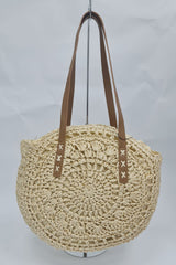 Round Straw Two Handle Shoulder Bag