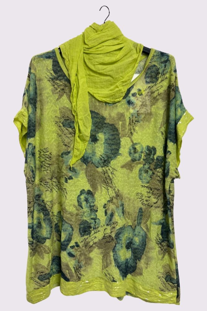 Floral Print Sequin Detail Hem With Scarf Box Top