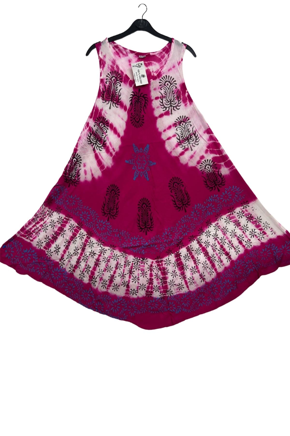 Batik-Styke Block Print Umbrella Style Dress