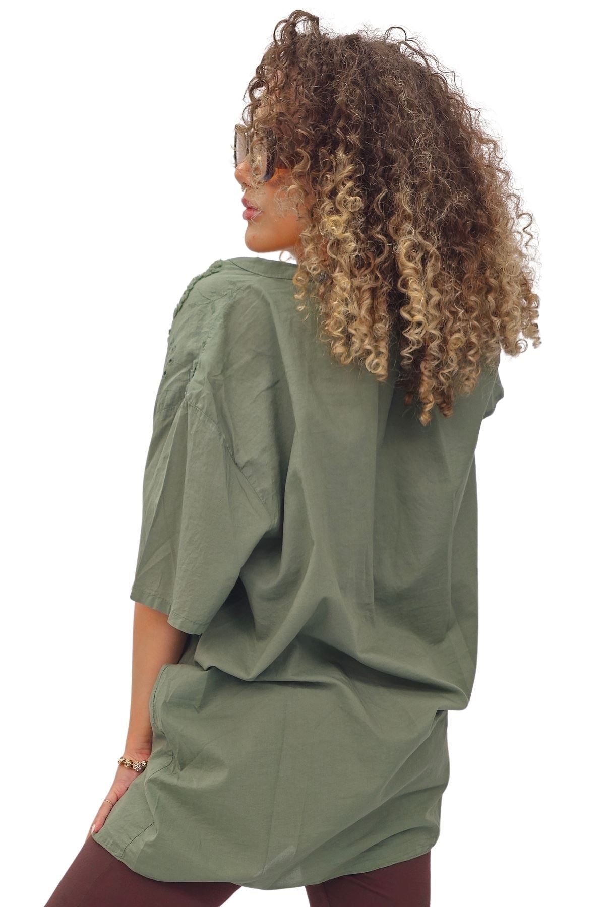 Plain Intricate Floral Embroidery Cotton Shirt