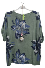 Floral Print Tunic Necklace Cotton Top