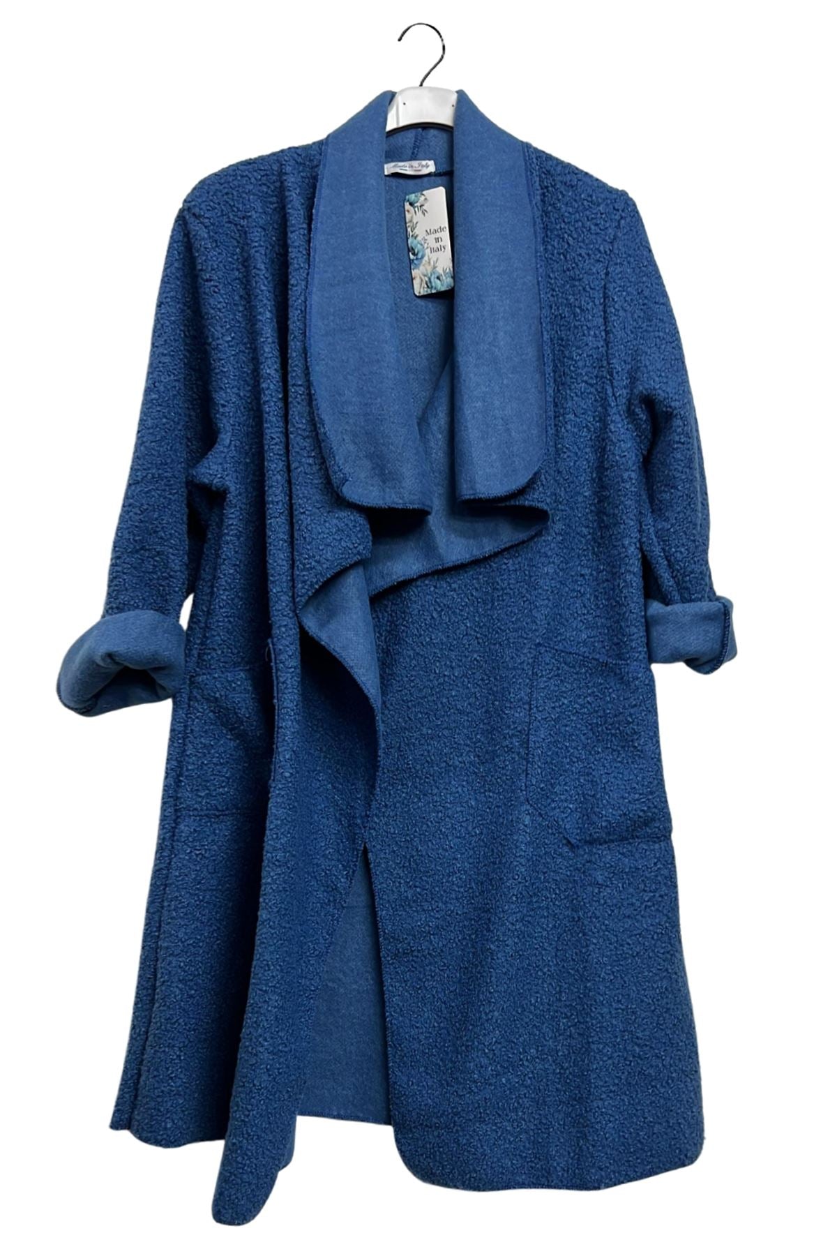 Plain Draped Coller Front Two Pockets Cotton Coat