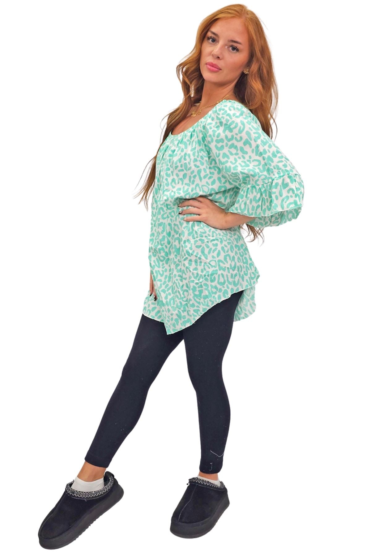 Subtle Textured Pattern Flared Sleeves Top