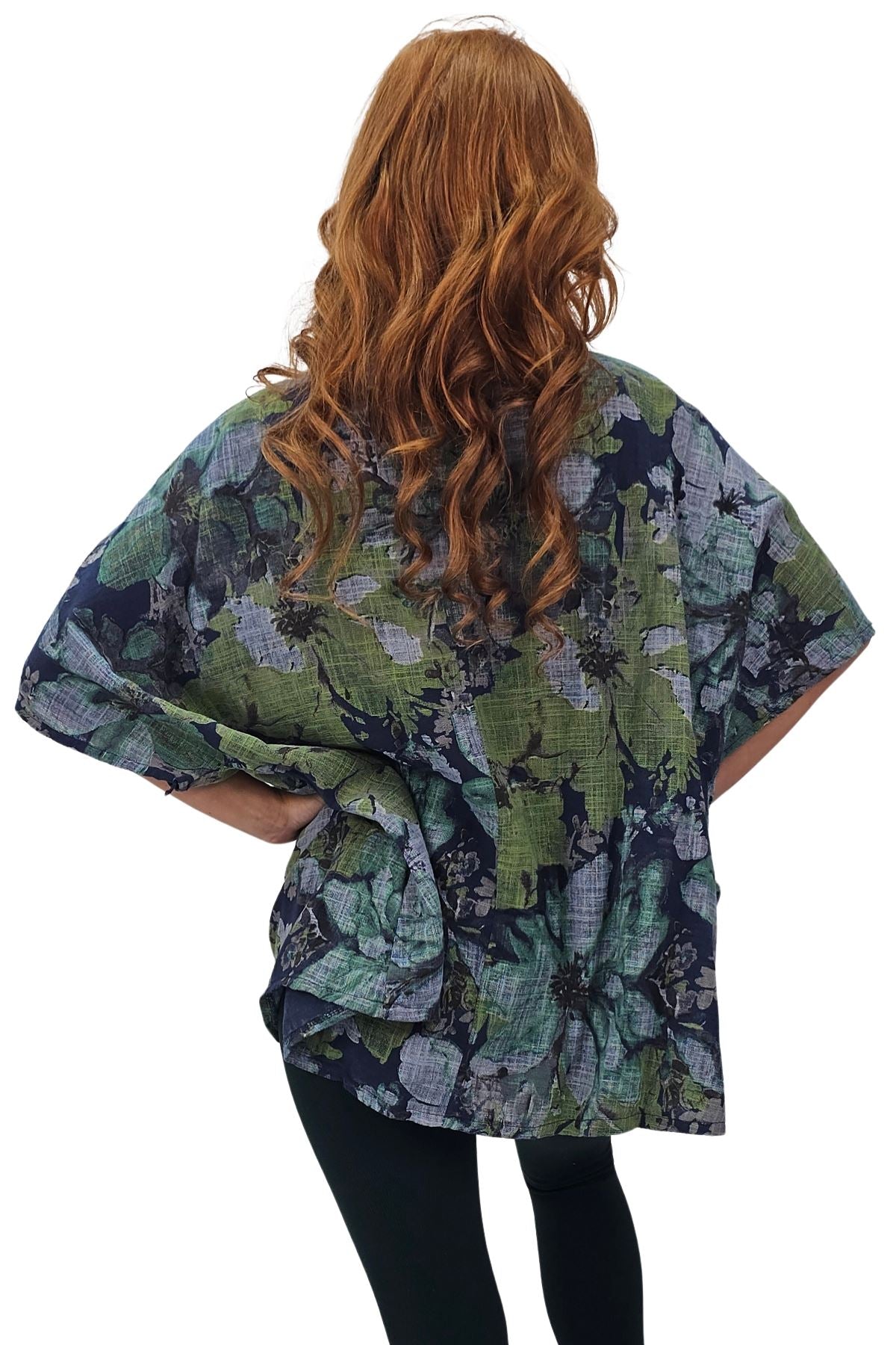 All-Over Floral Print Neck Button Top
